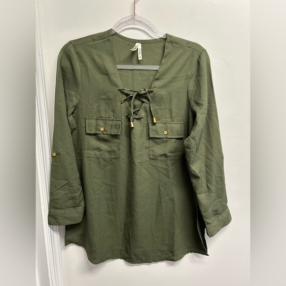 Live 4 Truth olive green Lace-Up Blouse - Picture 1 of 8